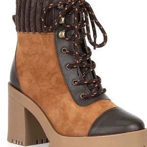 Chelsea & Violet Zaria  Brown Leather Suede Lug Sole Platform Booties Sz 9M NEW